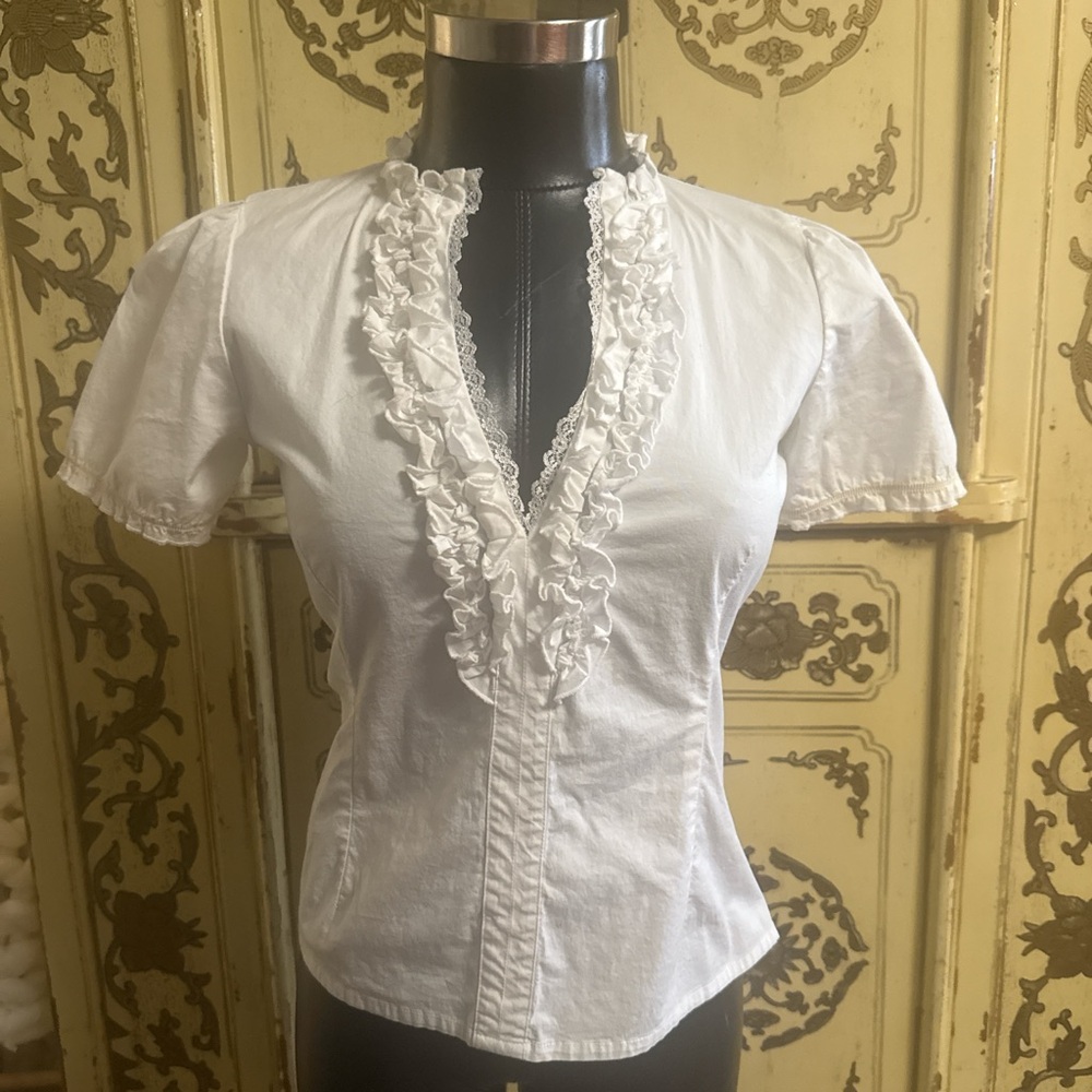 Jaded London White Ruffle V-Neck Blouse